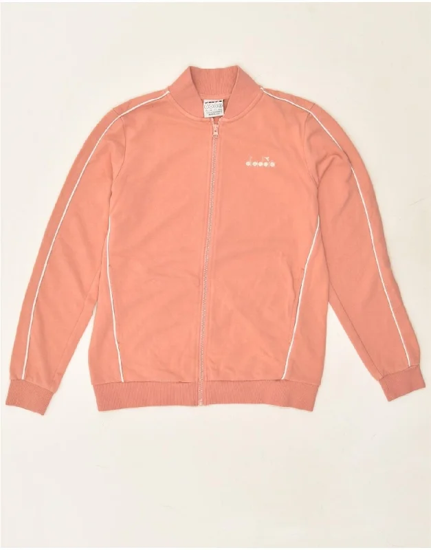 DIADORA Womens Tracksuit Top Jacket UK 10 Small Pink Cotton Print Jacket Jacquard Jacket Embroidered Jacket