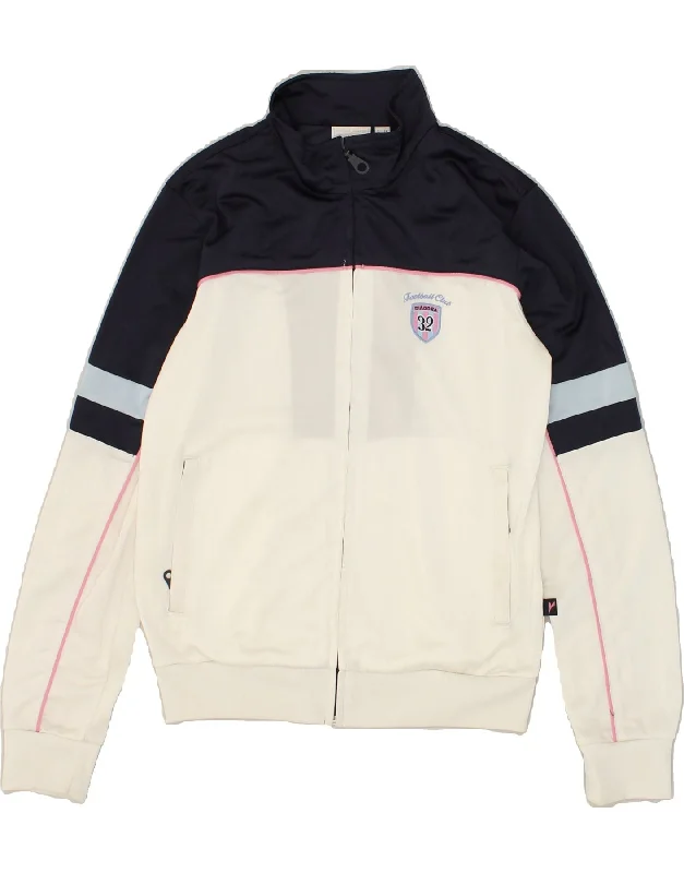 DIADORA Womens Tracksuit Top Jacket UK 10 Small White Colourblock Tiered Jacket Buttoned Jacket Zippered Jacket