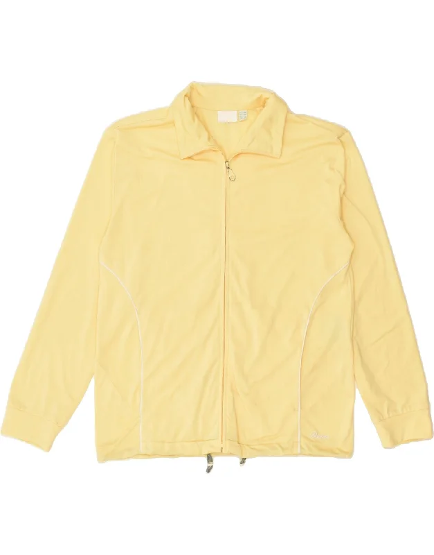 DIADORA Womens Tracksuit Top Jacket UK 12 Medium Yellow Polyester Faux Fur Fabric Real Fur Fabric Shearling Fabric