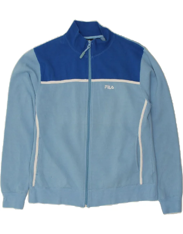 FILA Womens Tracksuit Top Jacket UK 14 Large Blue Colourblock Cotton Elasticated Jacket Padded Jacket Insulated Jacket