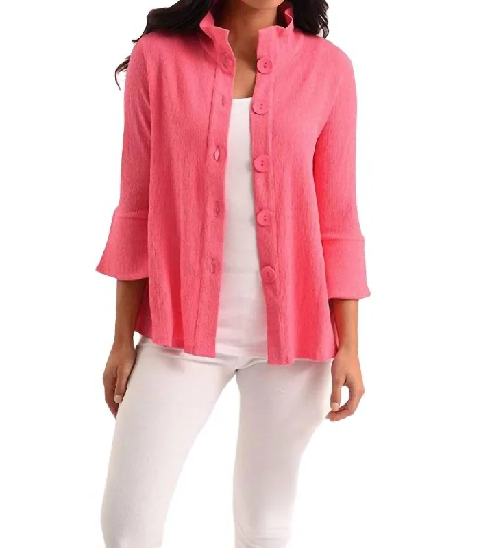 Kara 3/4 Jacket In Fuchsia Boat Neck Shawl Collar Notched Collar