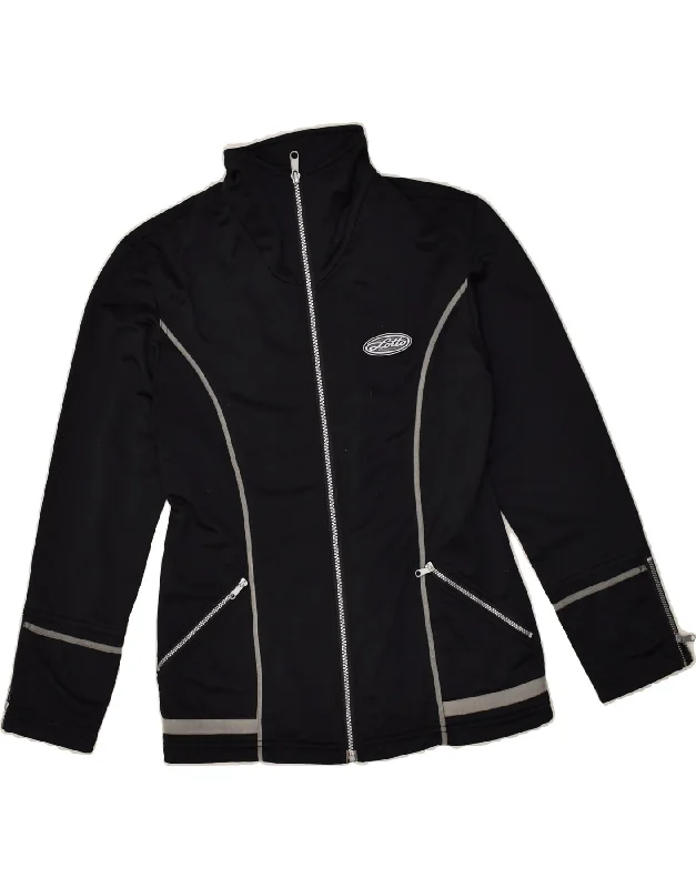 LOTTO Womens Tracksuit Top Jacket UK 10 Small Black Polyester Knit Jacket Woven Jacket Fleece Jacket