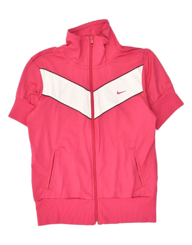 NIKE Womens Short Sleeve Tracksuit Top Jacket UK 14 Medium Pink Cardigan Sweater Pullover