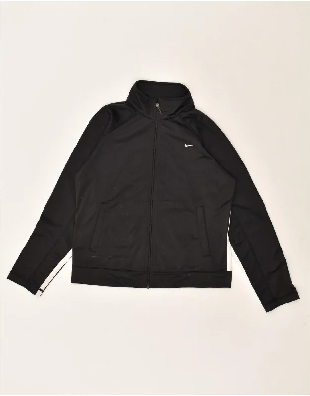 NIKE Womens Tracksuit Top Jacket Size 4-6 Small Black Colourblock Hooded Jacket Caped Jacket Shawl Collar Jacket