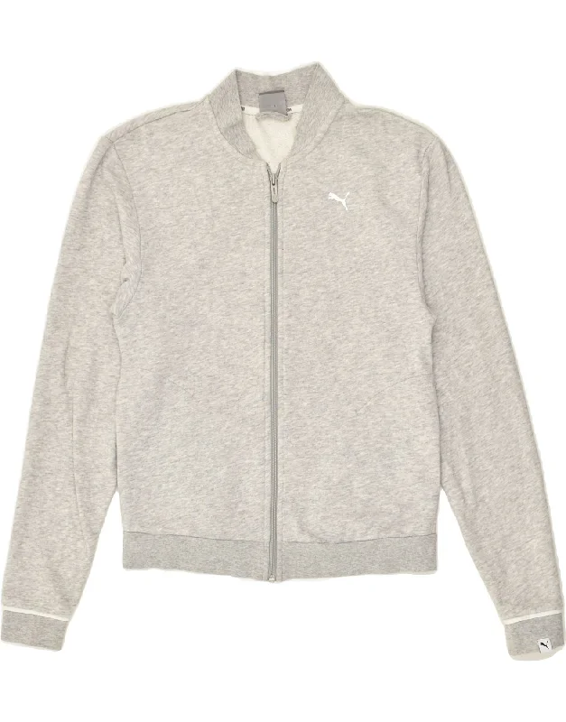 PUMA Womens Graphic Tracksuit Top Jacket UK 8 Small Grey Cotton Zippered Jacket Buttoned Jacket Snapped Jacket