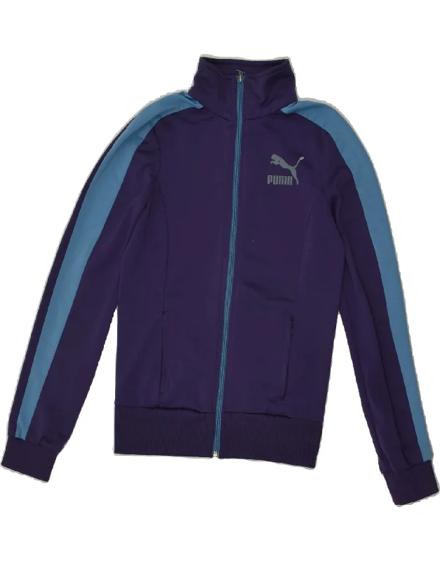 PUMA Womens Tracksuit Top Jacket UK 6 XS Navy Blue Polyester Satin Jacket Silk Jacket Chiffon Jacket