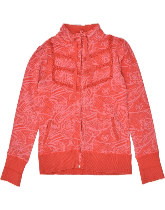 ROXY Womens Abstract Pattern Tracksuit Top Jacket UK 12 Medium Red Cotton Rayon Fabric Velvet Fabric Corduroy Fabric