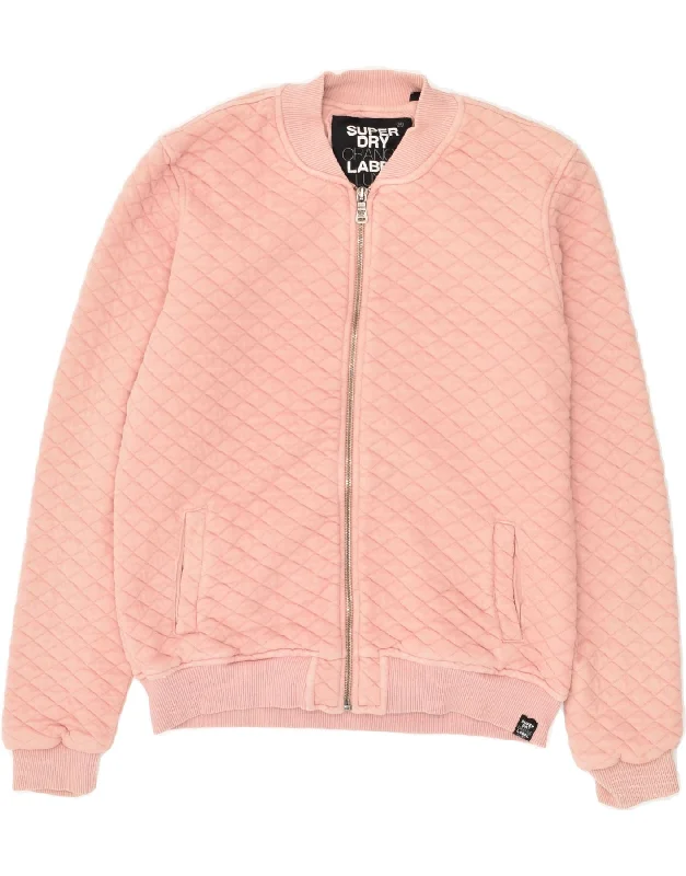 SUPERDRY Womens Quilted Tracksuit Top Jacket UK 10 Small Pink Cotton Tailored Jacket Straight Jacket A-Line Jacket