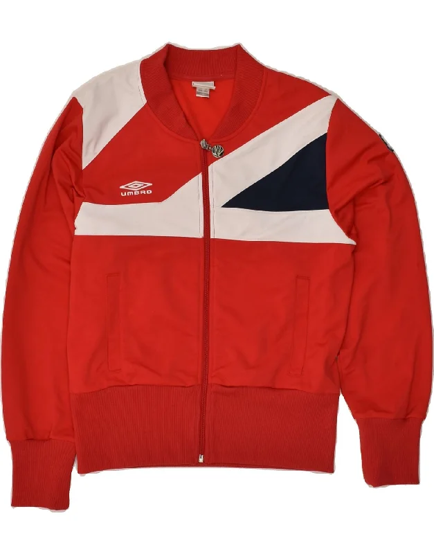 UMBRO Womens Tracksuit Top Jacket UK 12 Medium Red Colourblock Polyester Zip Front Button Front Snap Front