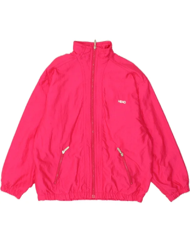 VINTAGE Womens Oversized Tracksuit Top Jacket EU 40 Medium Pink Polyamide Fleece Jacket Down Jacket Parka