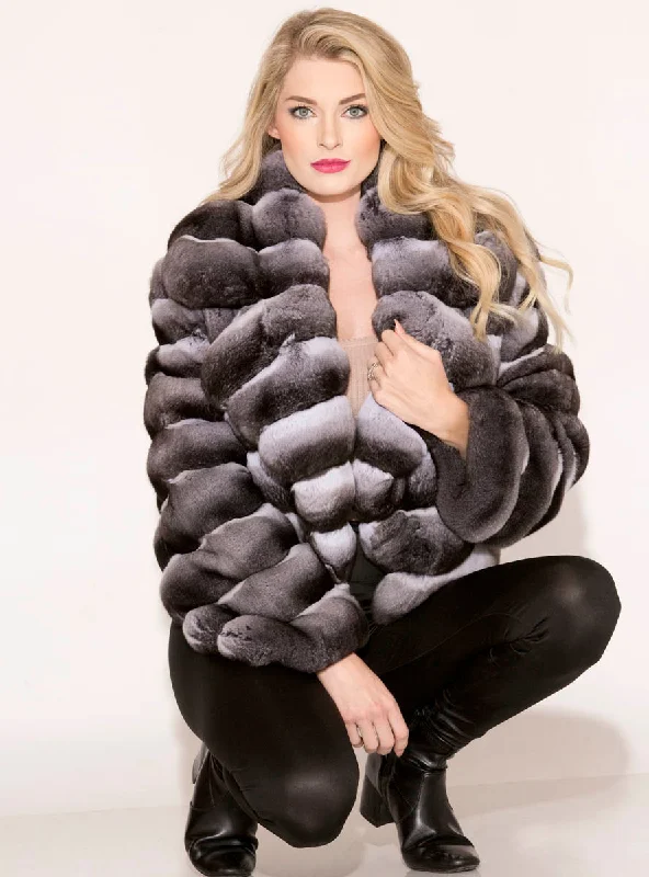 Chinchilla Fur Bolero Jacket with Notch Collar Collared Jacket Crew Neck Jacket Turtle Neck Jacket