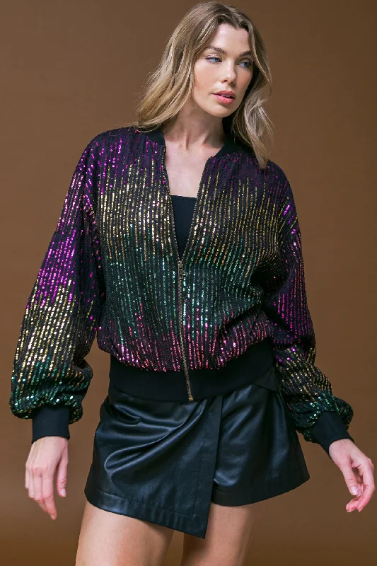 ENTERTAIN ME SEQUIN BOMBER JACKET Knit Jacket Woven Jacket Fleece Jacket