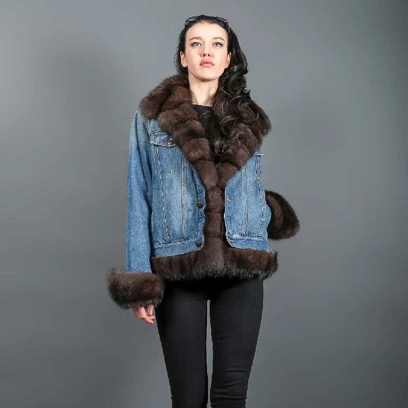 Sable Fur and denim luxury women's jacket Jersey Jacket Tulle Jacket Batik Jacket