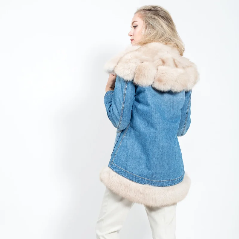 Jeans Jacket with Russian Sable Fur Ribbed Jacket Pleated Jacket Ruffled Jacket