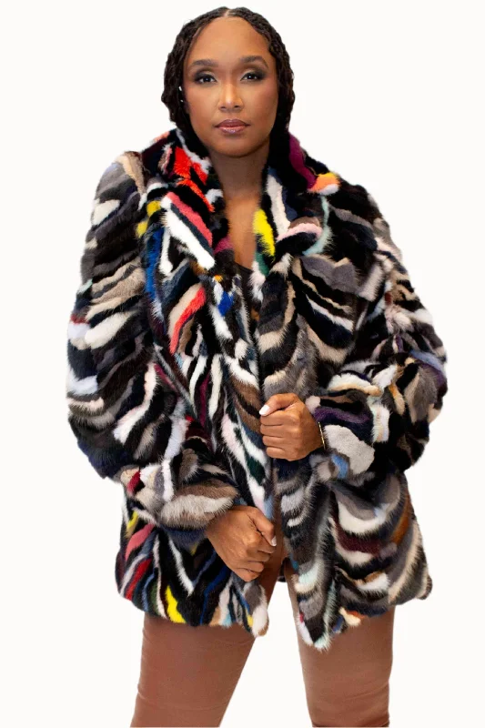 Mink Fur Jacket with Shawl Collar & Bracelet Cuffs Faux Fur Fabric Real Fur Fabric Shearling Fabric