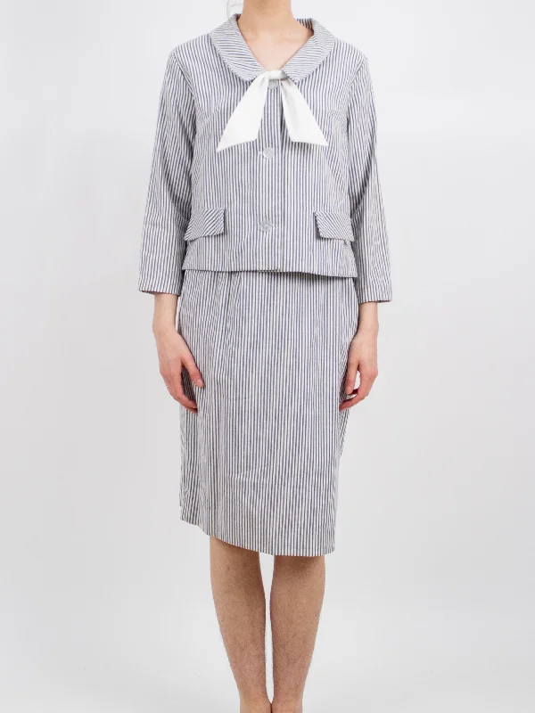 1960s Hickory Striped Two Piece Skirt Suit Set chiffon skirt flowing