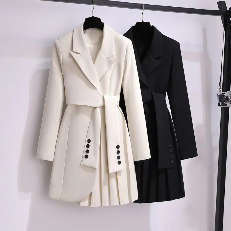 ARWEN&AJH GROUP Long Coat Black Blazers 2024 Spring New Fashion Women Clothing Suit Skirt Jacket Belt Waist Slim Suit Women Blazer velvet skirt sumptuous