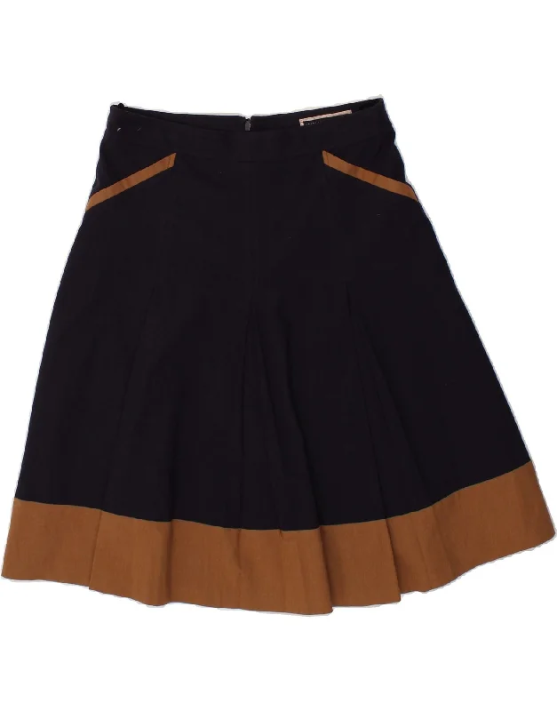 BETTY JACKSON Womens A-Line Skirt UK 14 Large  W32  Navy Blue Colourblock cotton skirt soft