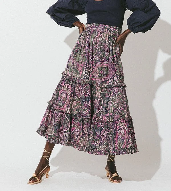 Cleobella Darcy Skirt - Caymen Paisley button skirt front