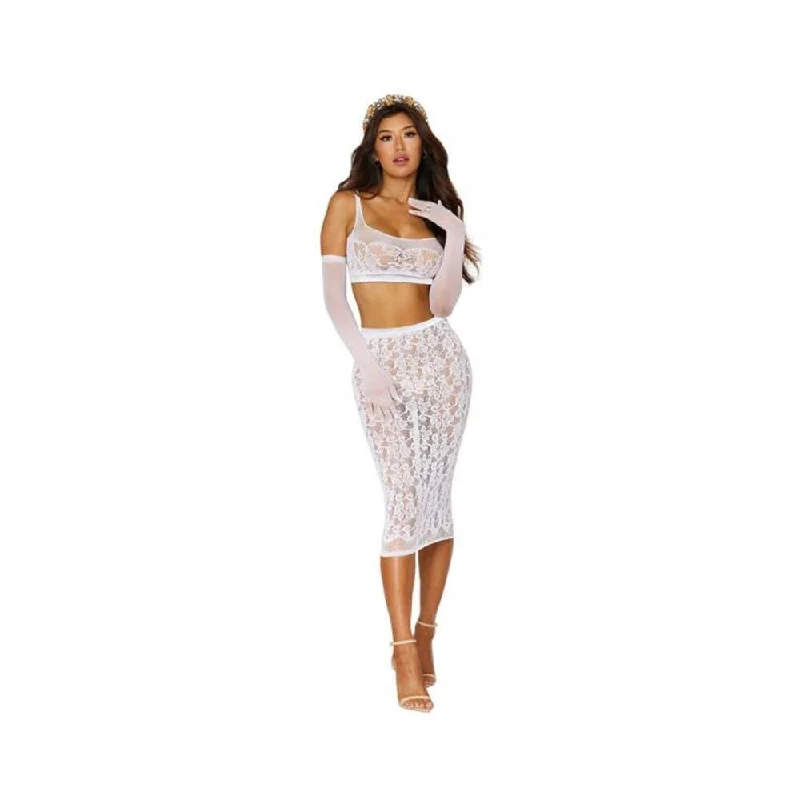 Dreamgirl Lace Fishnet Bralette & Slip Skirt White O/s leather skirt modern