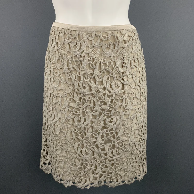 ESCADA Size 8 Taupe Wool Blend Lace A Line Skirt silk skirt elegant