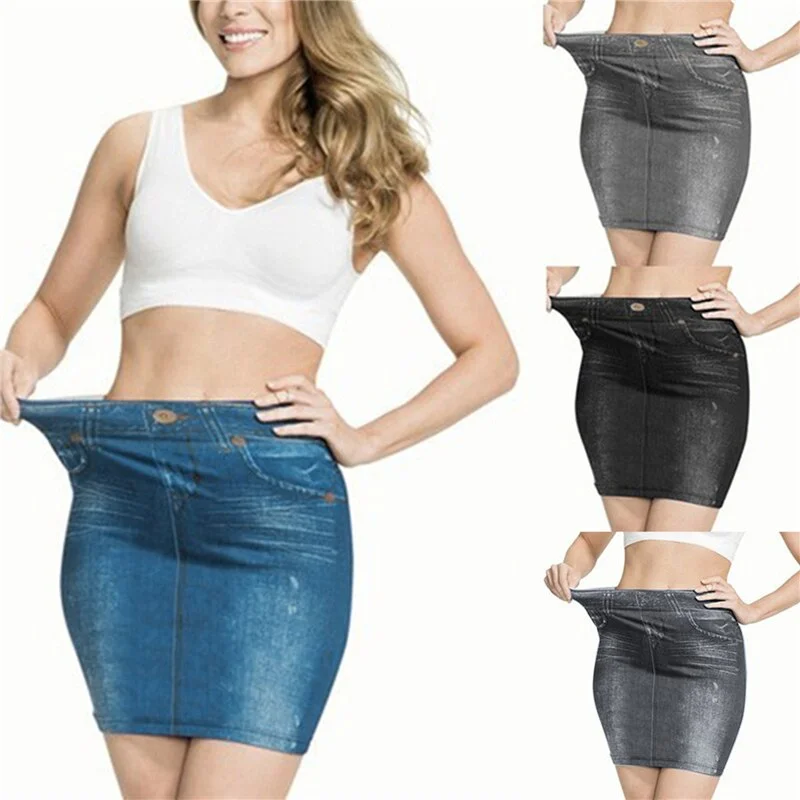 Fake Jeans Midi Pencil Skirt Women 2023 Elastic High Waist Office Lady Bodycon Skirts Slim Stretch Skirts Jupe Femme wool skirt thick