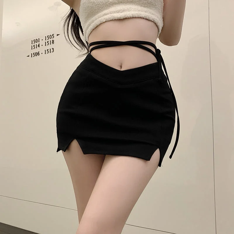 High waist black slit bag hip skirt YV47174 vintage skirt charm