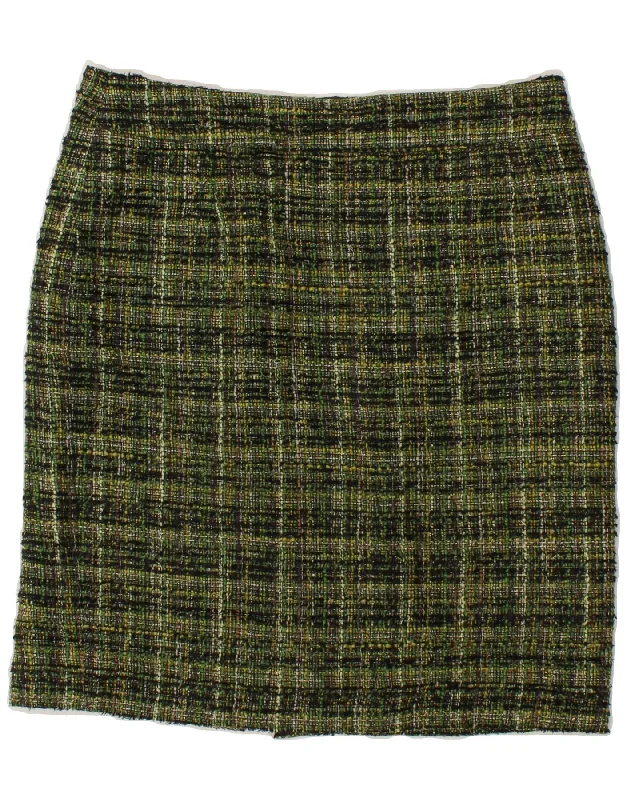 J. CREW Womens Pencil Skirt US 10 Large W34  Green Check Wool chiffon skirt delicate