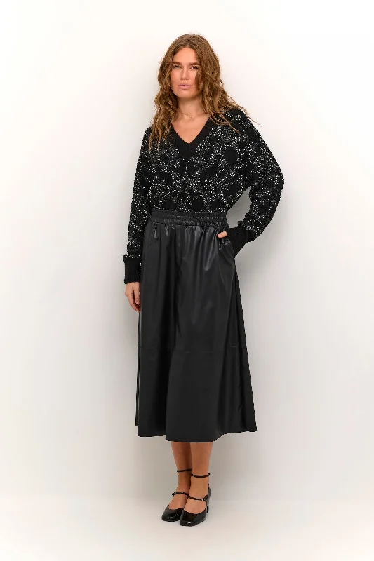 KAFFE MIKKA LONG SKIRT - BLACK DEEP velvet skirt rich