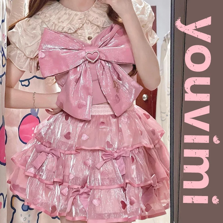 Lolita bow shirt + cake skirt yv31558 leather skirt durable