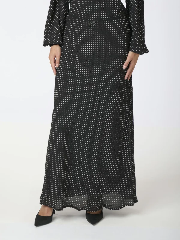 NEO NOIR LOLA DOT LONG SKIRT - BLACK wool skirt thick