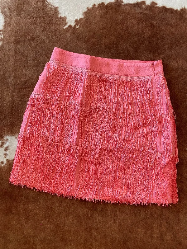 Pink Fringe Mini Skirt linen skirt natural