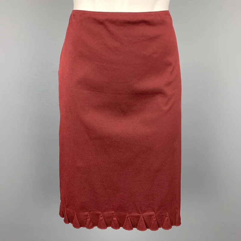 PRADA Size 8 Burgundy Cotton Blend A-Line Skirt high slit skirt