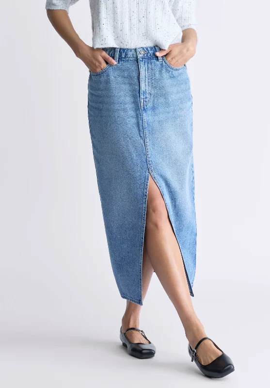 High Rise Samantha Women's Denim Skirt, Sanded Medium Indigo - BL16008 cashmere skirt rich