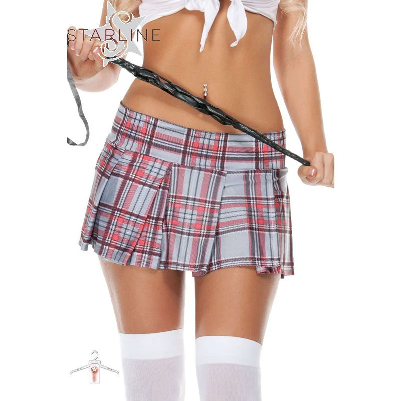 Starline Plaid School Girl Skirt - Grey velvet skirt plush