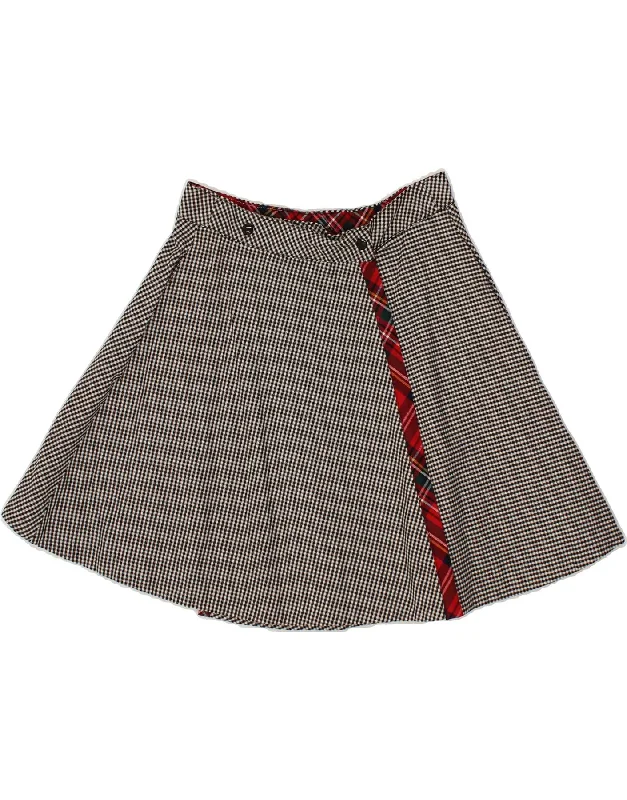 VINTAGE Womens Mini Skirt W28 Medium  Grey Houndstooth cashmere skirt rich