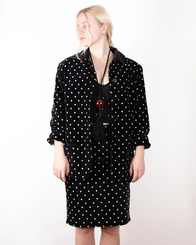 1980s Gianni Versace Polkadot Velvet Skirt Suit S denim skirt stylish