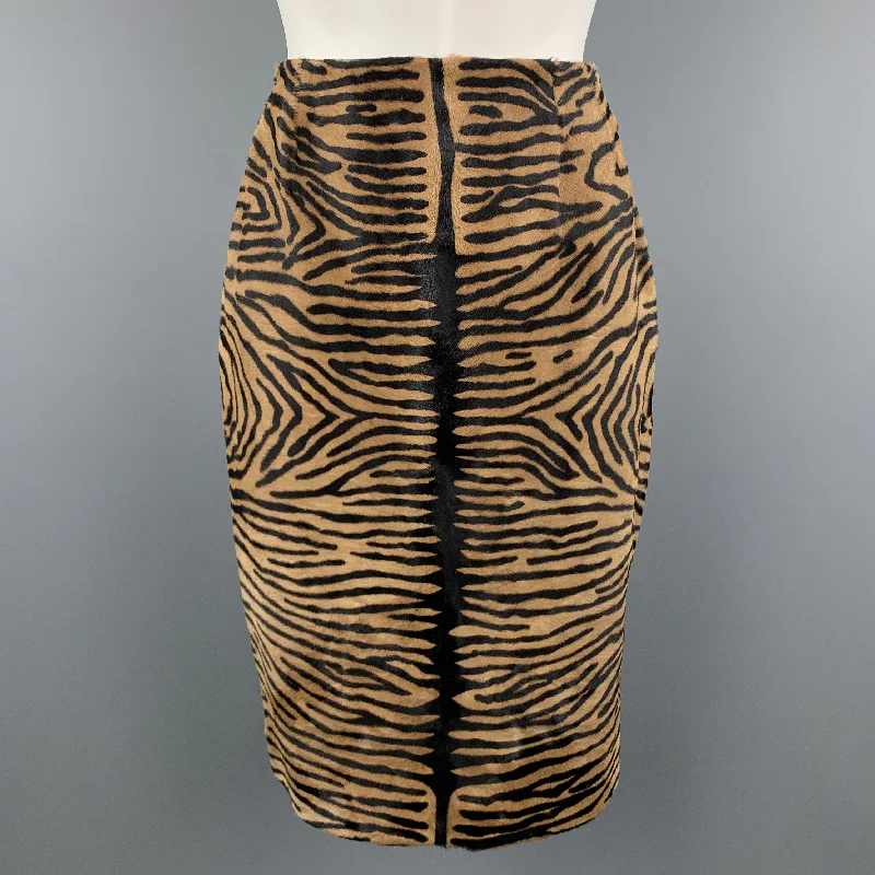 BILL BLASS Size 8 Tan Animal Print Pony Hair Leather Pencil Skirt chiffon skirt airy