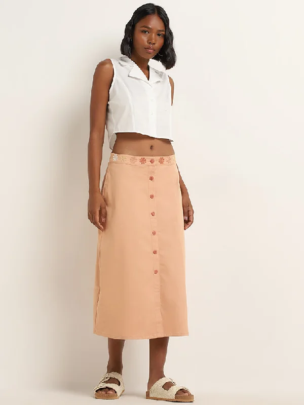 Bombay Paisley Peach Mid-Rise Cotton Blend Skirt leather skirt refined