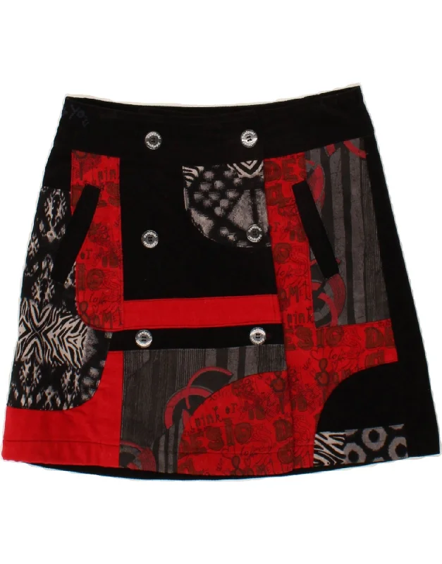 DESIGUAL Womens Graphic Wrap Skirt EU 40 Medium W32 Black Patchwork leather skirt bold