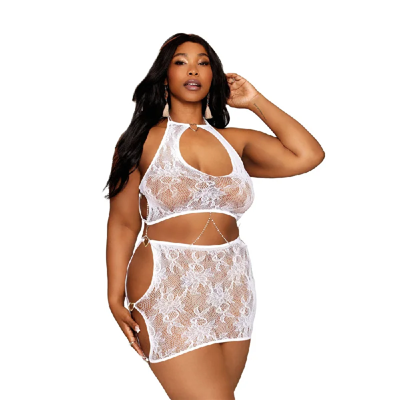 Dreamgirl Plus Size Lace Bralette Mini-Skirt Set 13309X - White seamless skirt comfort