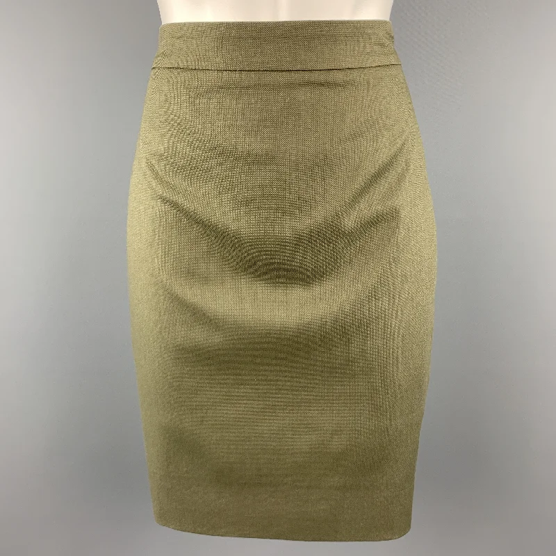 GIVENCHY Size 4 Olive Cotton Blend Canvas Pencil Skirt high slit skirt