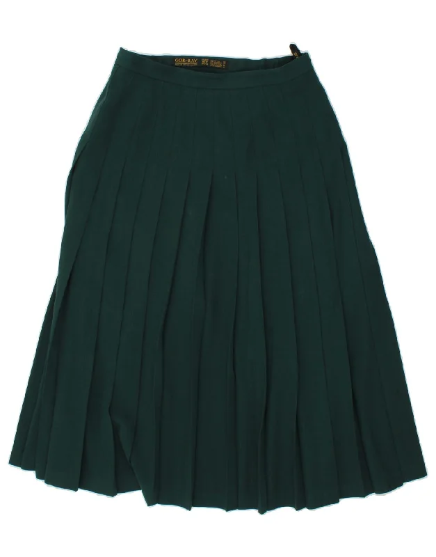 GOR'RAY Womens Knife Pleated Skirt UK 16 Large W32 Green Virgin Wool denim skirt trendy