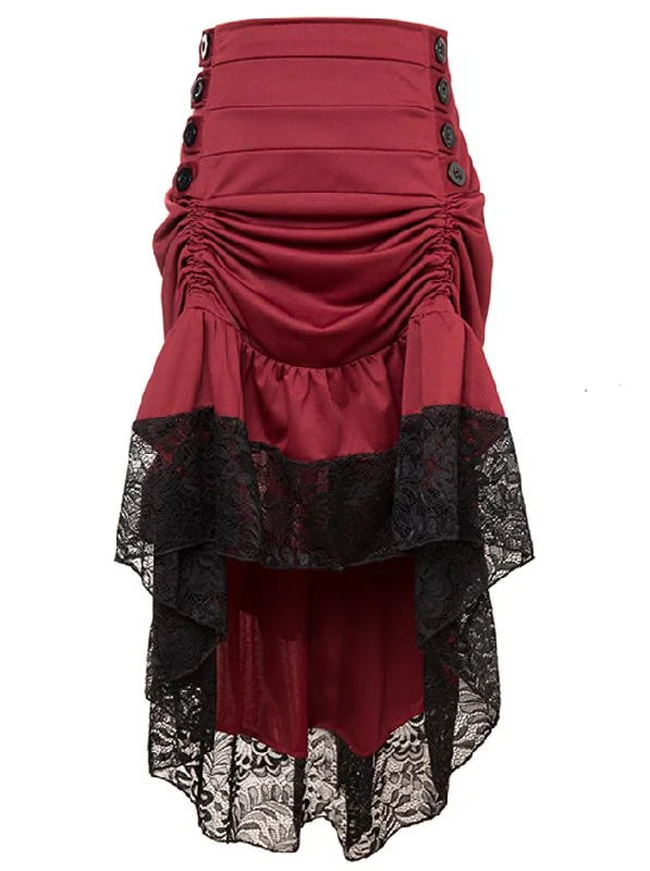 Gothic Victorian Red High Waist Lace Trim Good Elasticity Ruffled High-low Skirt lightweight skirt design