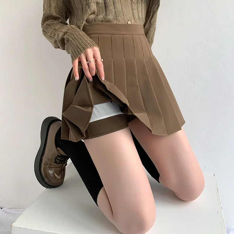 Khaki pleated skirt  KF83073 cashmere skirt fine