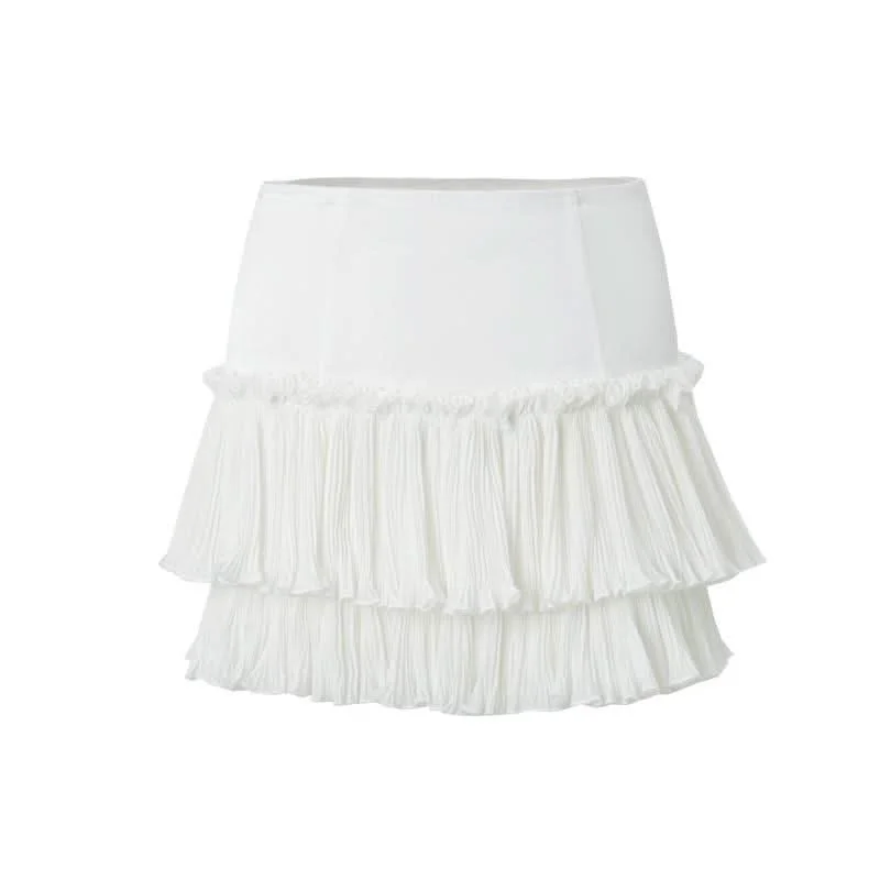 Ruched ruffle zip-up A line solid mini skirt wool skirt sturdy