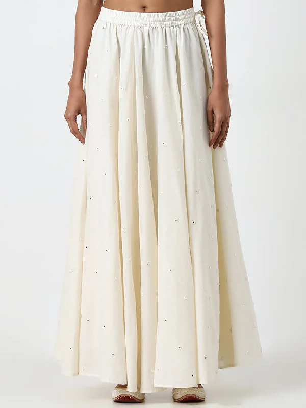 Utsa Off-White Mirror Work High-Rise Cotton Skirt maxi skirt elegant