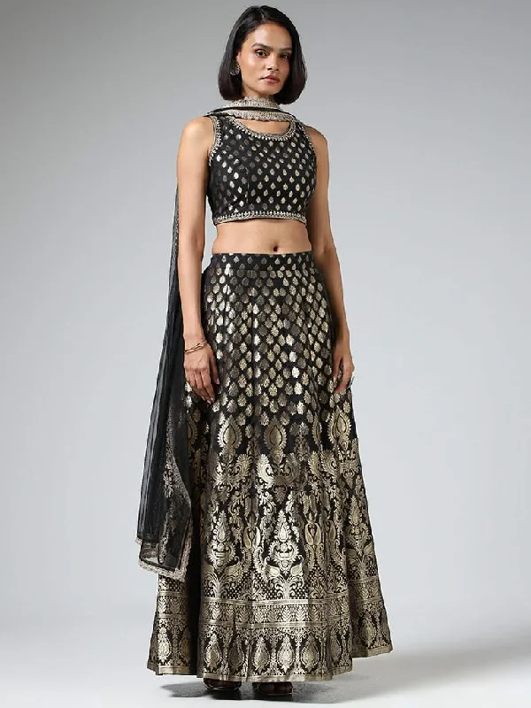 Vark Brocade Printed Black Choli with Skirt & Dupatta velvet skirt luxurious