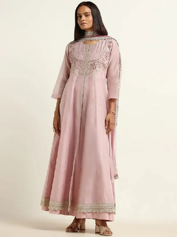 Vark Light Lilac Kurta, Skirt & Dupatta Set linen skirt airy