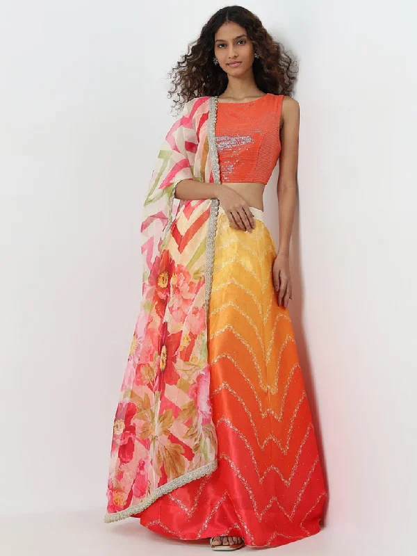 Vark Orange Embellished Top, Skirt and Dupatta Set velvet skirt luxury